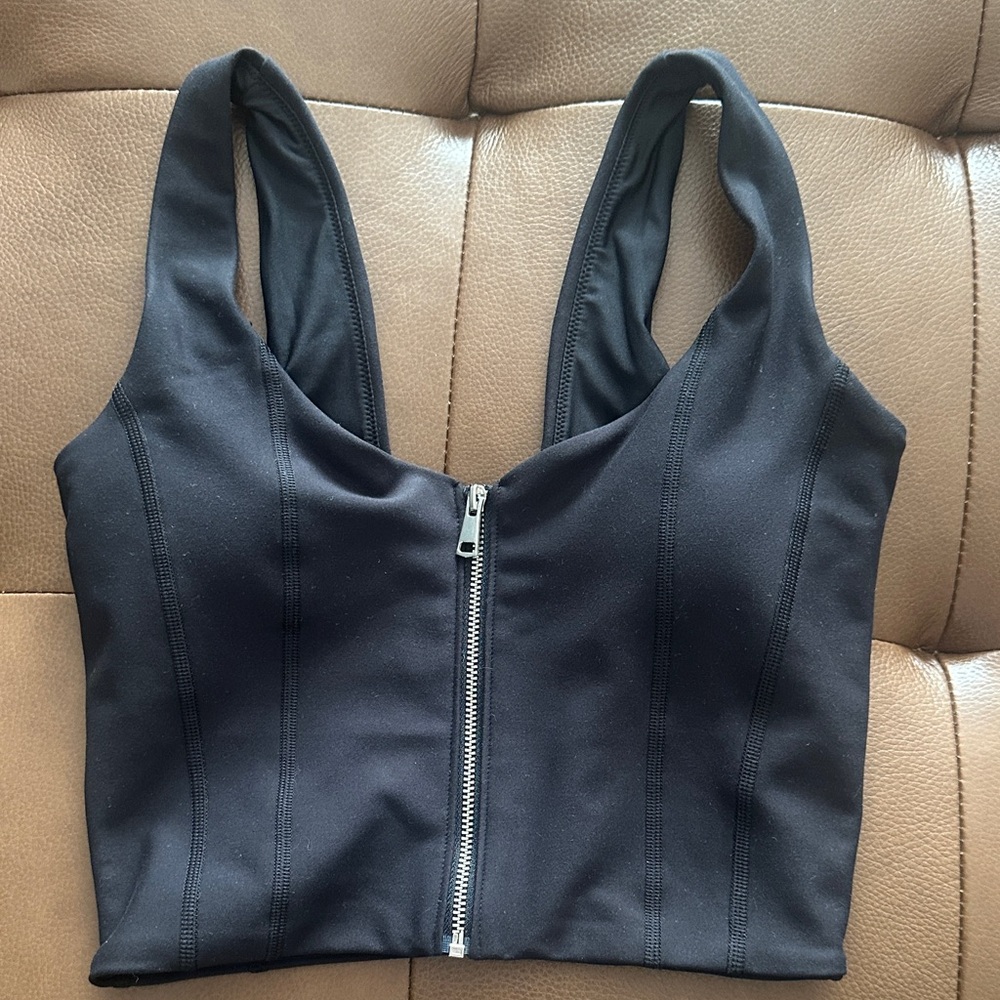 YBP Black Zip-Up Sports Bra